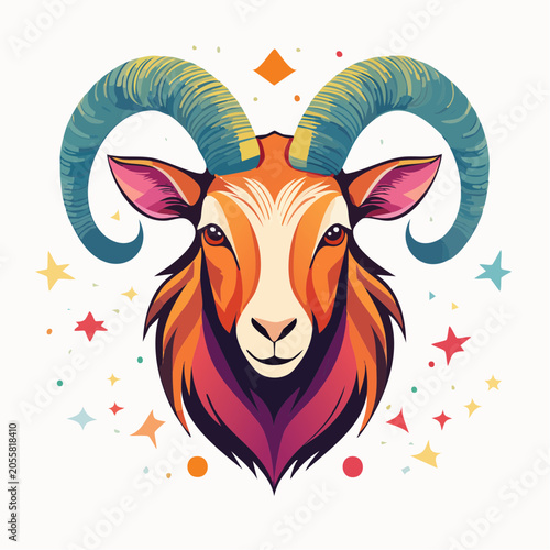 Stylized Aries Zodiac Sign Illustration with Stars
