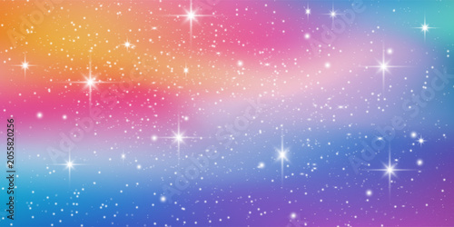 Unicorn magical bokeh background with pastel rainbow gradient and sparkling stars for fantasy design. Soft pink, purple and blue colors with glowing light effects. Dreamy fairy tale atmosphere