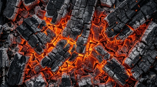 Glowing Embers and Charred Wood from a Fire Pit.