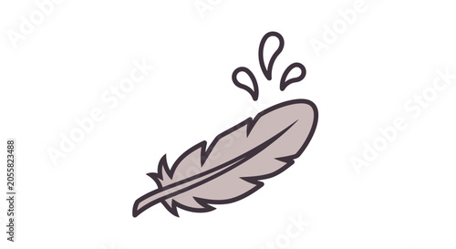 Grey feather with water drops falling.