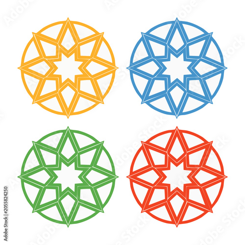 Set of colorful geometric star shapes