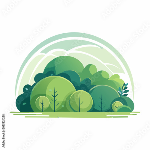 Stylized Green Landscape with Rolling Hills and Trees