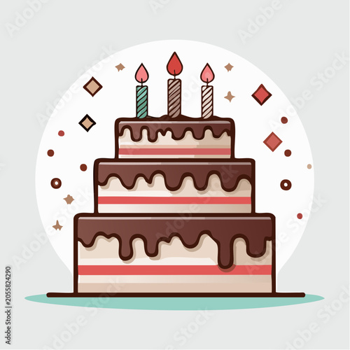 Three Tier Chocolate Cake with Candles and Confetti