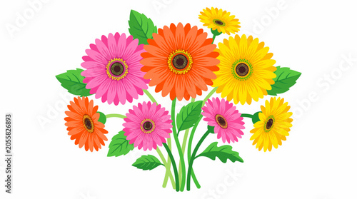 Photos Vibrant Bouquet of Gerbera Daisy Flowers in Orange, Yellow, and Pink, isolated white background