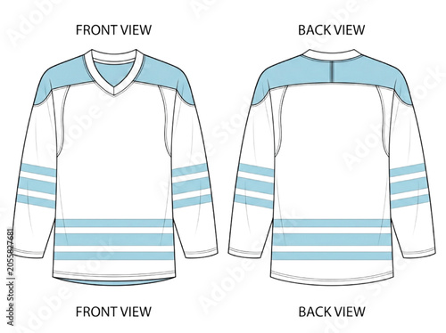 White and Light Blue Hockey Jersey CAD Technical Fashion Design Template