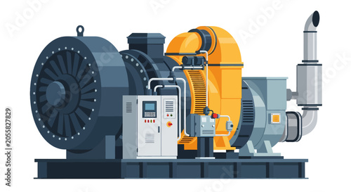 Tableau sur toile Industrial power generator unit featuring a large dark turbine yellow casing con