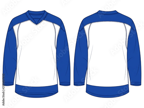 Blank Ice Hockey Jersey Vector CAD Template Front and Back View in Blue and White