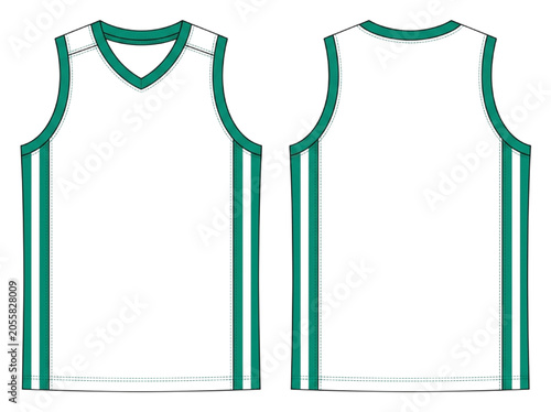 White and Green CAD Basketball Jersey Uniform Template Design Front and Back View Mockup