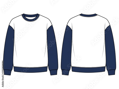 Foto Detailed CAD technical drawing of a blank two-tone long-sleeve sweatshirt, showc