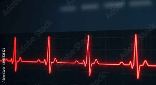 Electrocardiogram heartbeat monitor showing red pulse line representing heart activity and diabetes health awareness in medical care