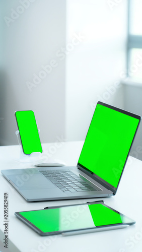 Green Screen Device Mockup with Laptop Tablet and Smartphone