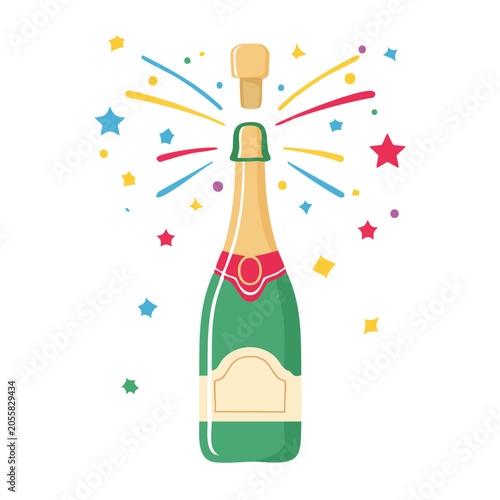Champagne bottle with confetti and stars illustration