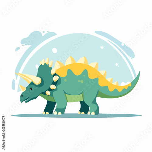 Cute Cartoon Triceratops Dinosaur Illustration