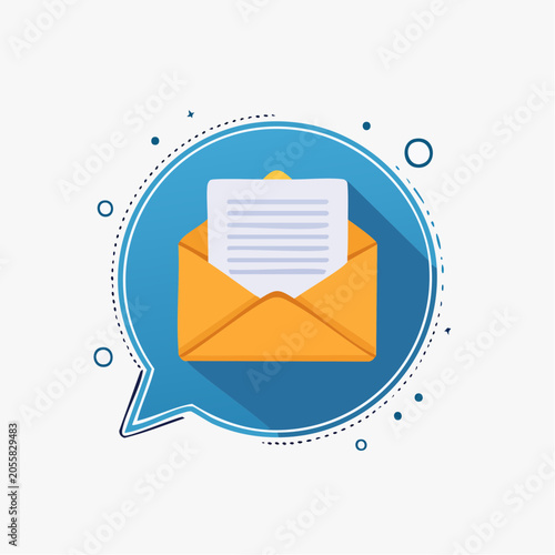 Email icon with open envelope and letter inside a speech bubble