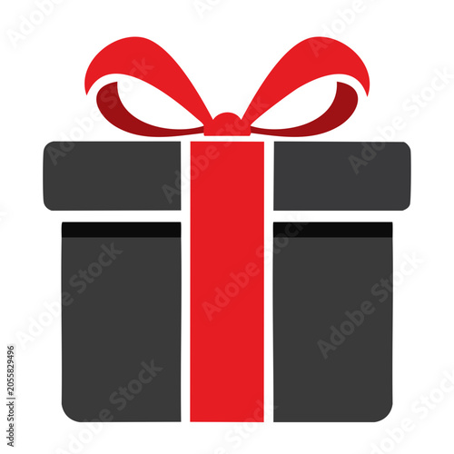 Flat gift box icon with red ribbon