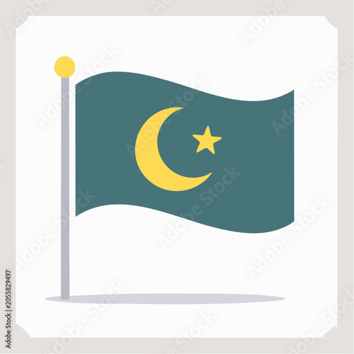 Flag with Crescent Moon and Star
