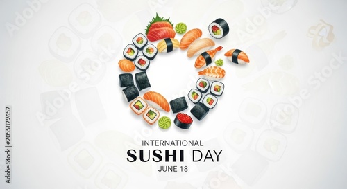 International Sushi Day illustration with colorful sushi rolls