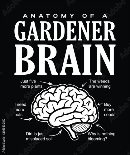 Anatomy of a  Gardener Brain Funny Gardening T-Shirt Design