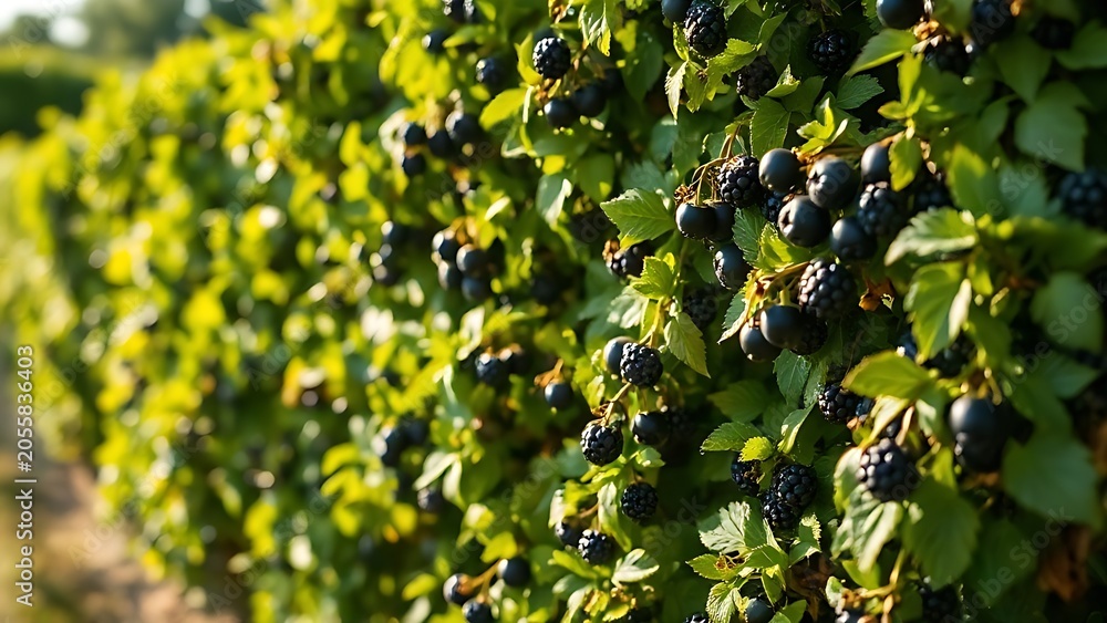 Obraz premium blackcurrant. French countryside hedgerow with blackcurrant bushes. travel magazines, destination branding, wall prints, designed for outdoor magazines and nature guides, used by hr managers.