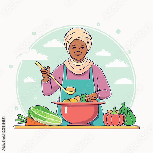 Woman in Hijab Cooking Healthy Food