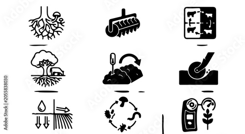 Illustrative Icons Representing Key Concepts of Soil Health and Sustainable Agricultural Practices