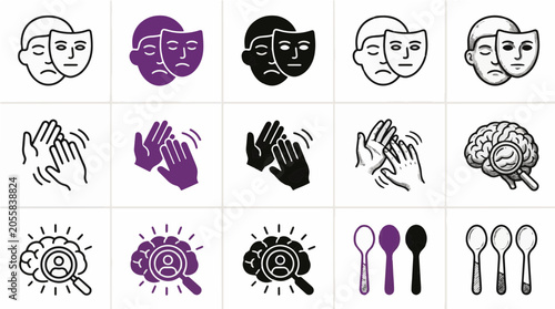 Mental Health And Chronic Illness Icons Representing Depression Parkinson Disease and Spoon Theory