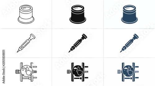 Watchmaker repair tool icons featuring loupe screwdriver and movement holder