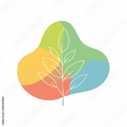 Abstract plant branch with colorful organic shapes