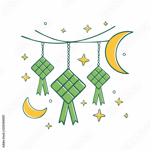 Ketupat Decorations with Moon and Stars
