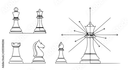 Obraz na płótnie Chess Pieces: King, Queen, Rook, Knight, Bishop - Strategy and Game Concept