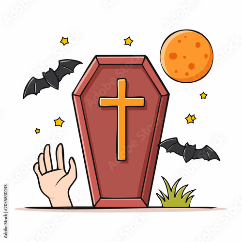 Halloween Coffin with Bats and Moon