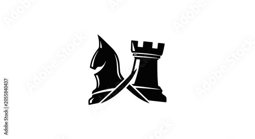Photos Chess Knight and Rook Silhouette Logo, Strategy Game Icon, Strategic Move, Black