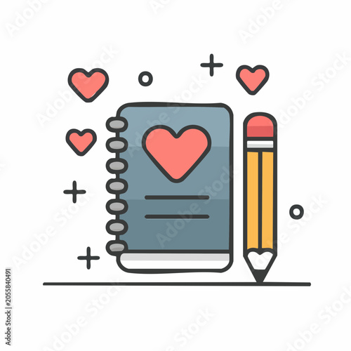 Notebook with Heart and Pencil Icon