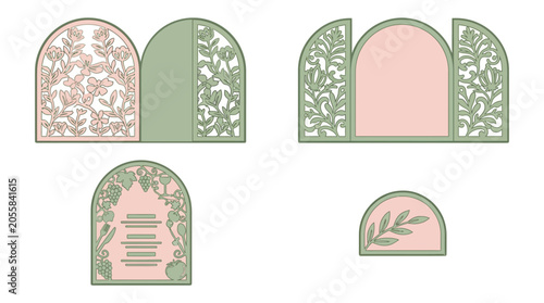 Decorative floral arch frames for elegant wedding invitation cards
