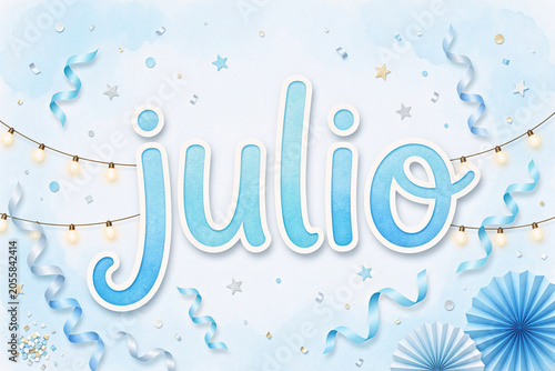 Julio en texto 3d celeste festivo