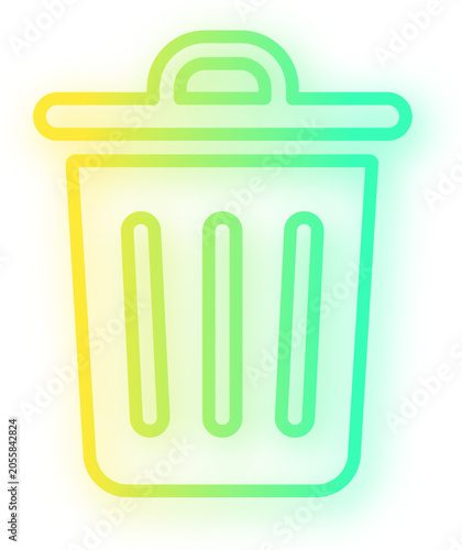Canvas Print Trash bin neon glow icon in yellow to green gradient outline with sparkle glow for trash bin delete remove discard clear dispose waste garbage and app on transparent background