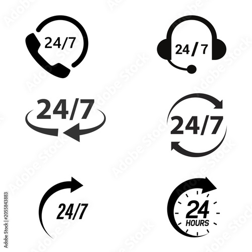 Obraz na plátně Customer Support 24 7 Phone and Headset Symbol Set