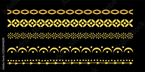 Obraz na płótnie Ornate Border Pattern Collection Isolated on Black Background