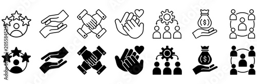 Volunteering icon set. donation and community symbol. Vector illustration.