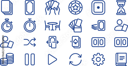 Foto Blue outline vector icon set showing various gambling card game symbols on a cle