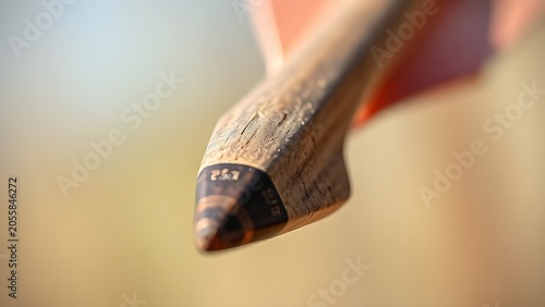 nock. Arrow nock fitted on bowstring, carved groove and wood grain in soft light. tutorial guides, club newsletters, designed for tourism and weekend activity guides, used by curriculum designers.