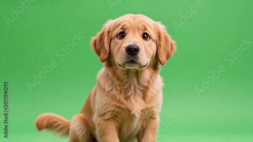 Cute golden retriever dog sitting alone.