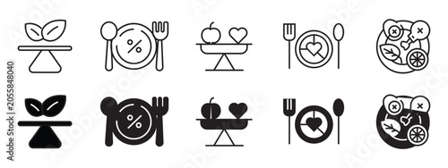 Nutrition Plate Icon Set - Healthy Diet Nutrition Plan Balanced Food Meal Control Icons