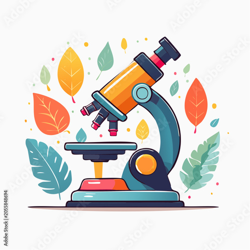 Cartoon Microscope with Autumn Leaves