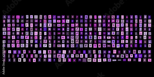 Foto Alfabeto morado estilo collage de recortes de revista, letras y numeros para dis