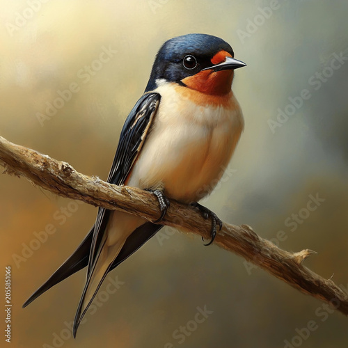 Close-up portrait of a barn swallow perched on a twig with wildlife portrait outdoors creature backyard observation ornithology close-up
