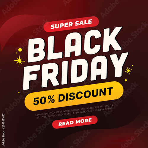 Black Friday Super Sale Banner with 50 Percent Discount