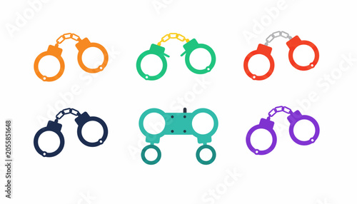 Cuadro en lienzo Colorful plastic handcuffs, law enforcement equipment, various colors