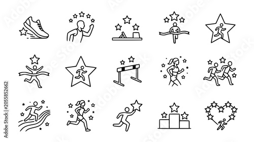 Tableau sur toile Running Competition Icons: Victory, Achievement, and Athleticism Set