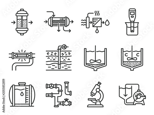 Foto Industrial Water Treatment and Laboratory Process Line Icons